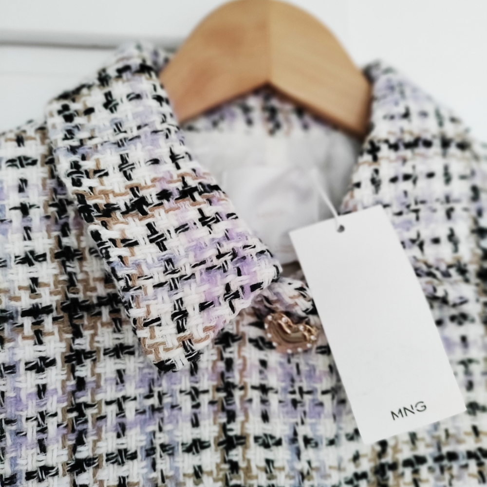 Mango NWT Women's Tweed Jacket - White, Black, Purple - Large